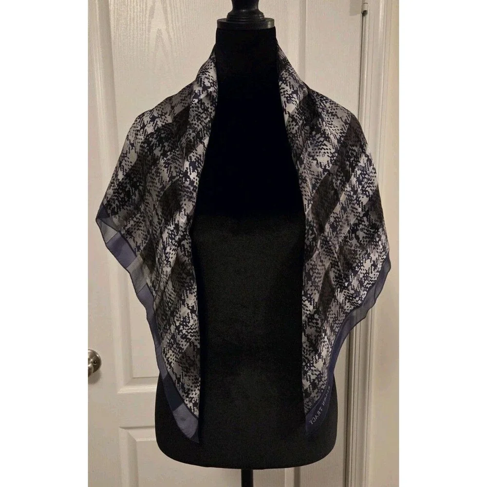 Ellen Tracy Unisex Silk Satin Plaid Square Scarf in Blue Gray Black